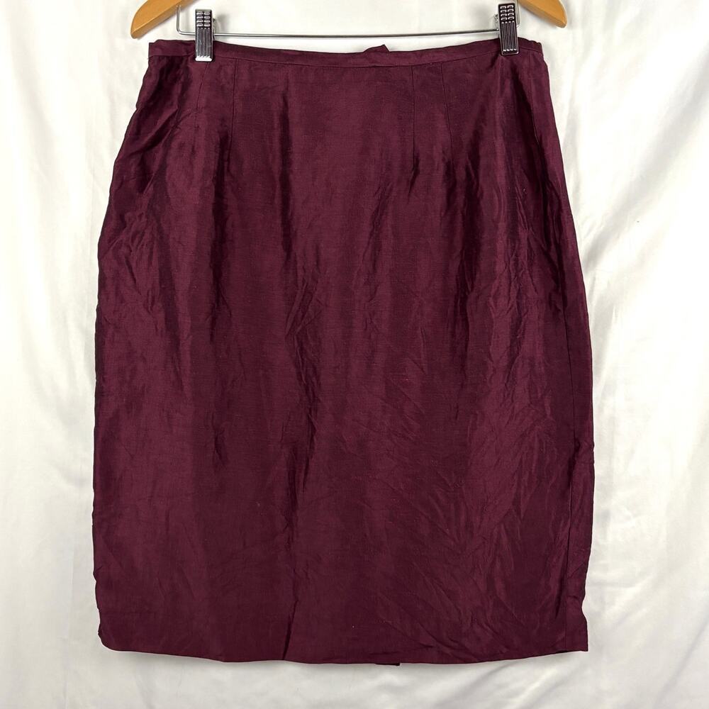 VTG Dana Buchman Pencil Skirt Wine-Red Linen Blend Womens 14 Lined